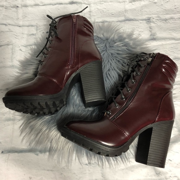 burgundy block heel boots
